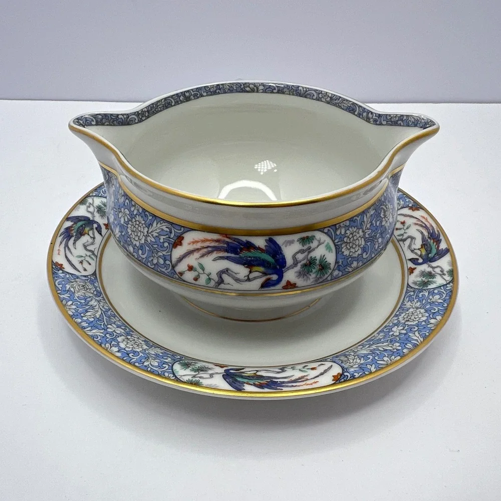 Haviland Limoges Gravy Boat Rajah Peacock Bird Underplate French Grandmillennial